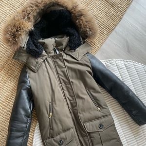 Mackage down puffy with leather sleeves